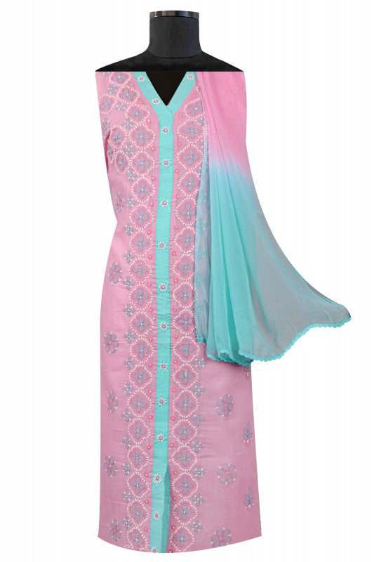 Ada Hand Embroidered Pink Cotton Lucknowi Chikan Unstitched Suit Piece A609773