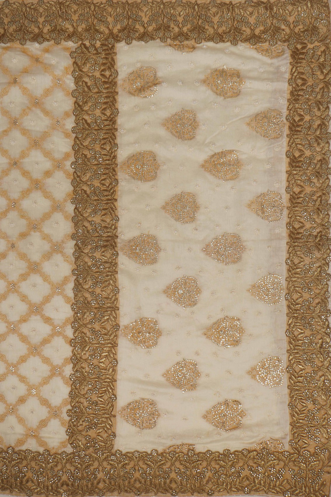 Ada Hand Embroidered Fawn Chanderi Lucknowi Chikankari Saree With Blouse With Zari Work A302299