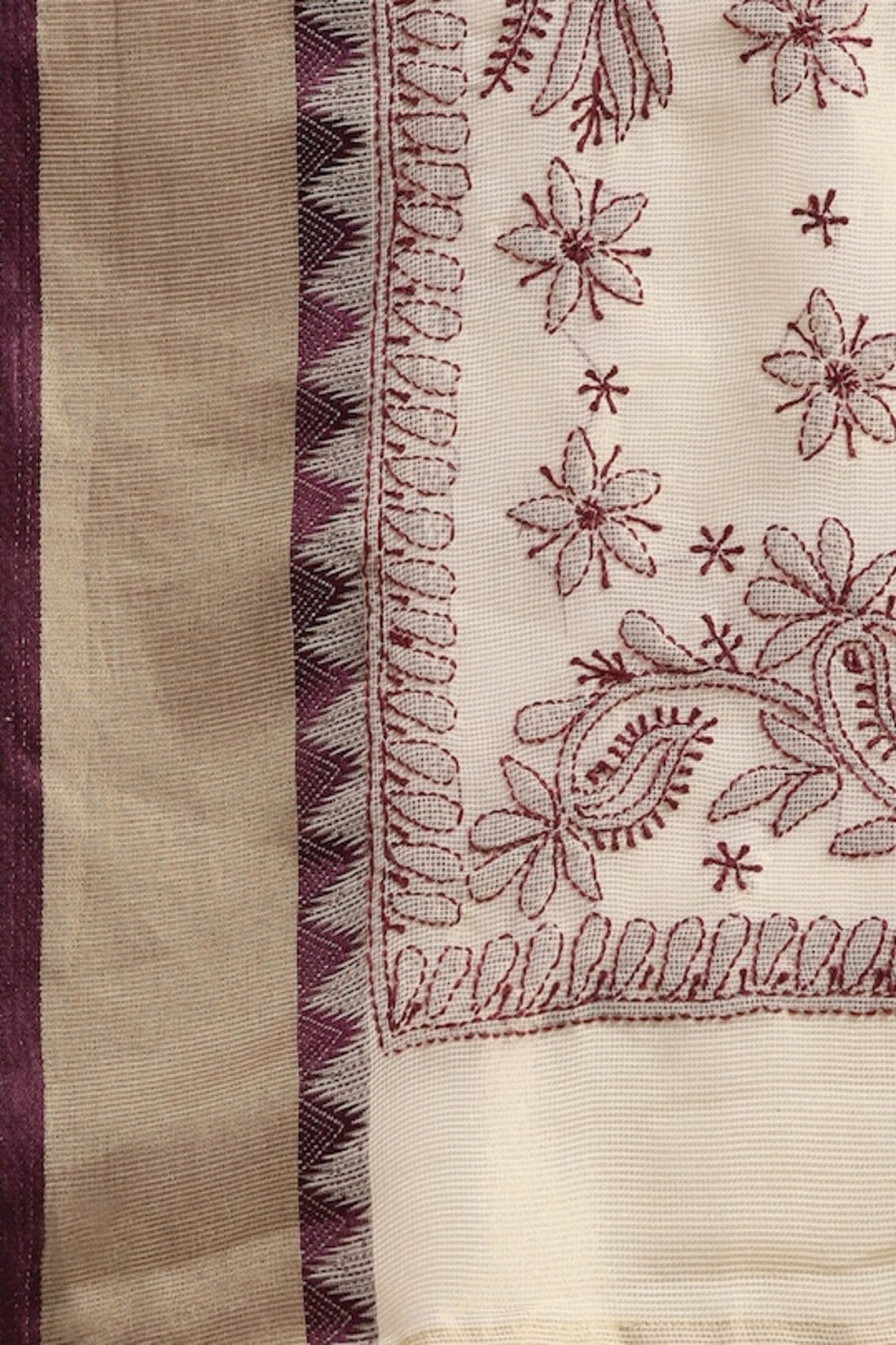 Ada Hand Embroidered Fawn Kota Lucknowi Chikankari Saree With Blouse A311355