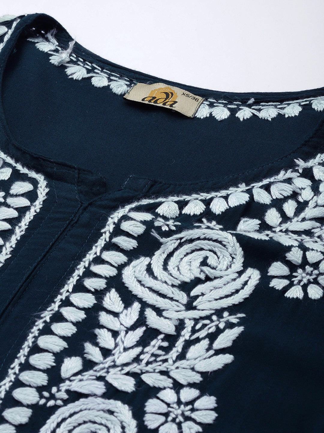 Ada Hand Embroidered Navy Blue Rayon Lucknowi Chikankari Straight Kurta A411447