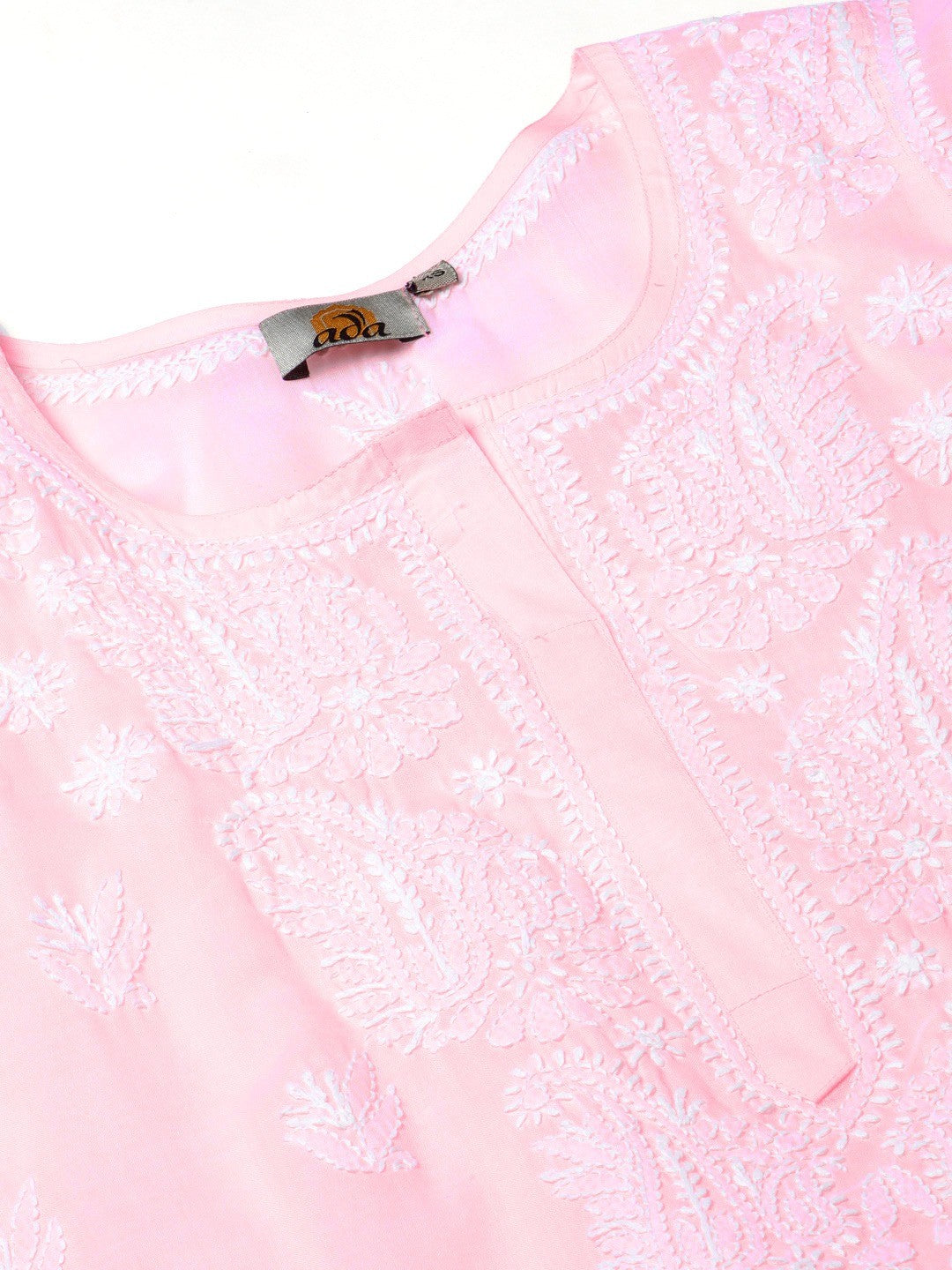 Ada Hand Embroidered Pink And White Cotton Lucknowi Chikankari Kurta with Palazzo A811155