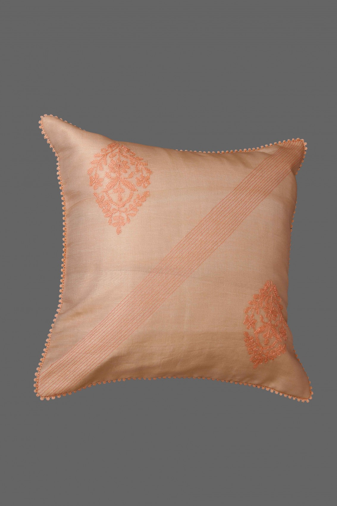 Ada Hand Embroidered Soft Peach Tissue Lucknowi Chikankari Cushion Cover Set Of 2 01A48544