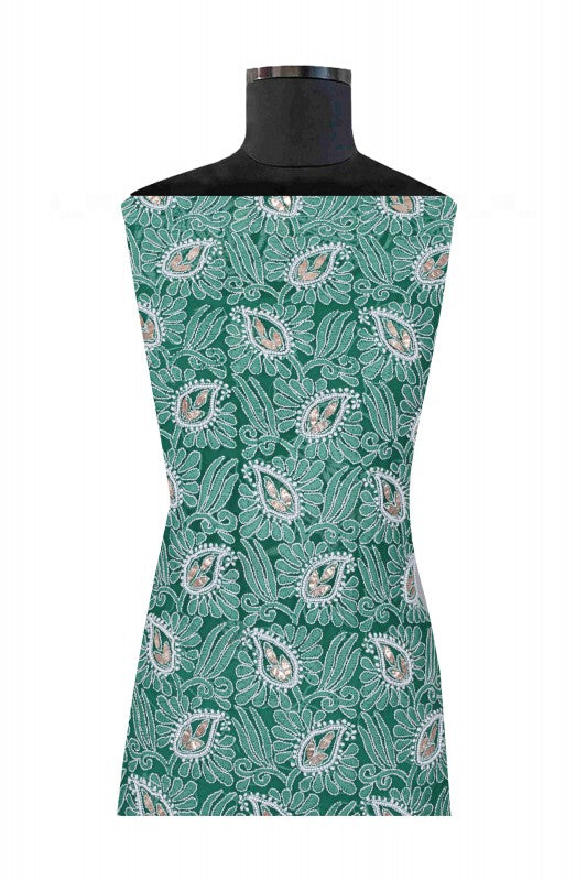 Ada Hand Embroidered Forest Green Georgette Lucknowi Chikan Unstitched Kurta Piece With Gota Patti Work A175148