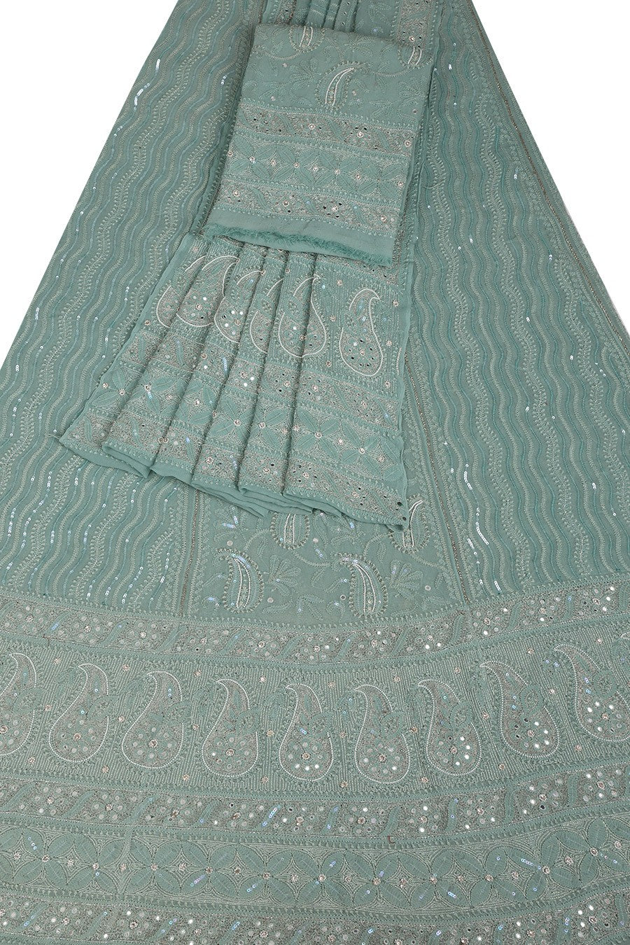Ada Hand Embroidered Higgins Lake Grey Pure Georgette Lucknowi Chikankari Lehenga Set with Pearl & Sequinned Work A405333