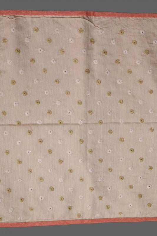 Ada Hand Embroidered Natural Fawn Tussar Silk Lucknowi Chikankari Table Runner A507448