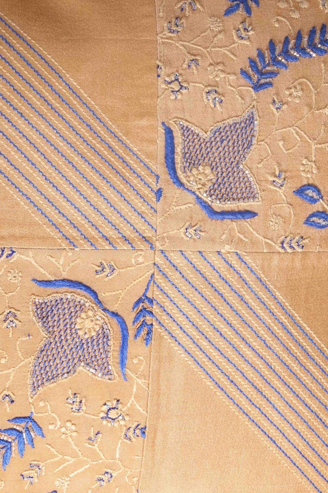 Ada Hand Embroidered Fawn Silk Lucknowi Chikankari Cushion Cover With Cutdana Work 01A139449