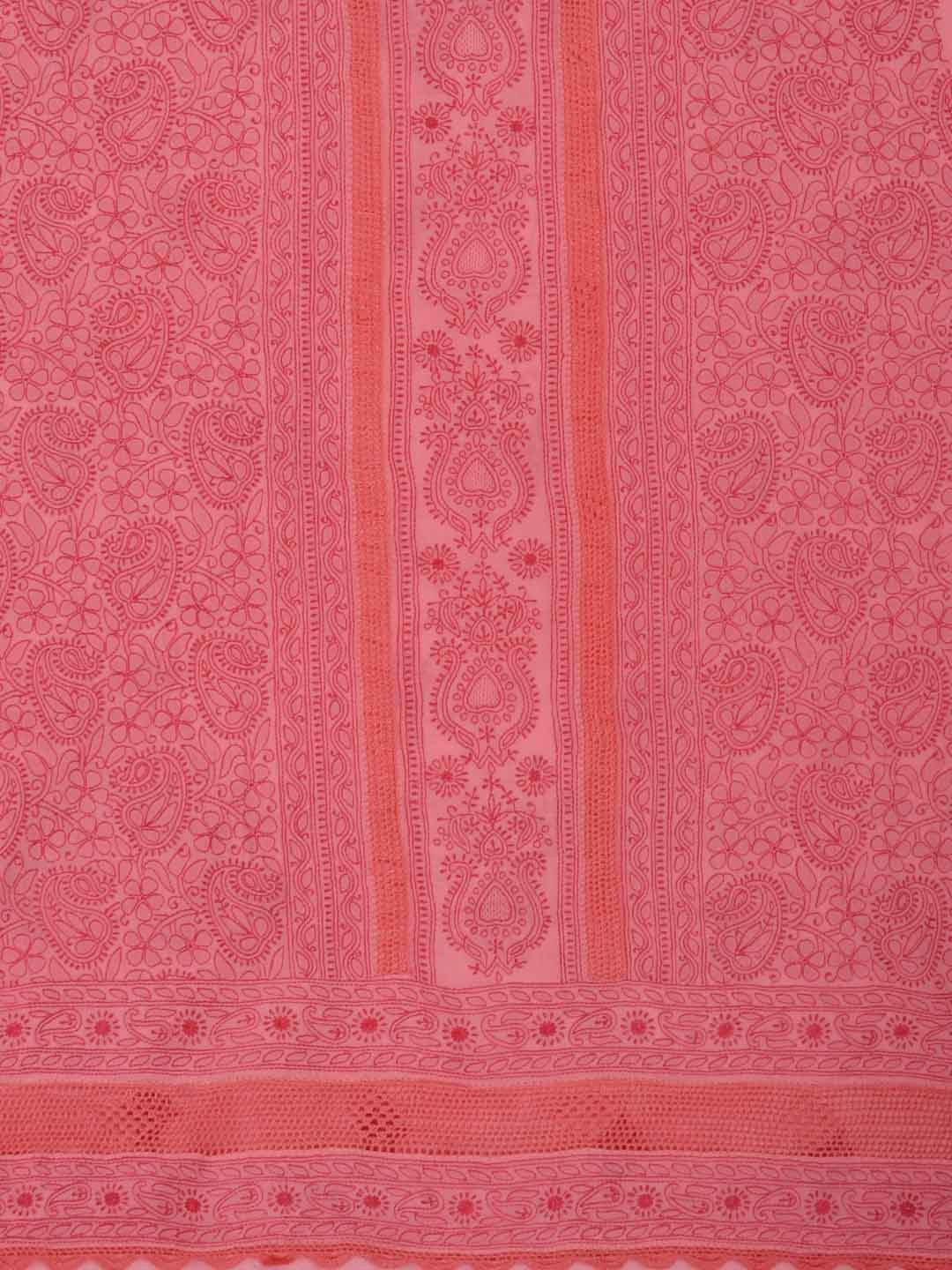 Ada Hand Embroidered Flamingo Pink Cotton Lucknowi Chikankari Unstitched Suit Piece 01A205558