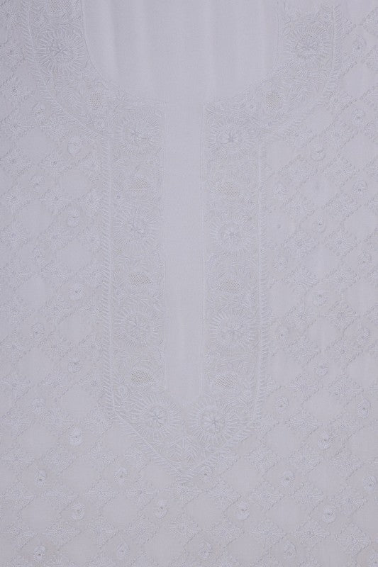 Ada Hand Embroidered White Pure Georgette Lucknowi Chikankari Unstitched Men's Kurta Piece A316573