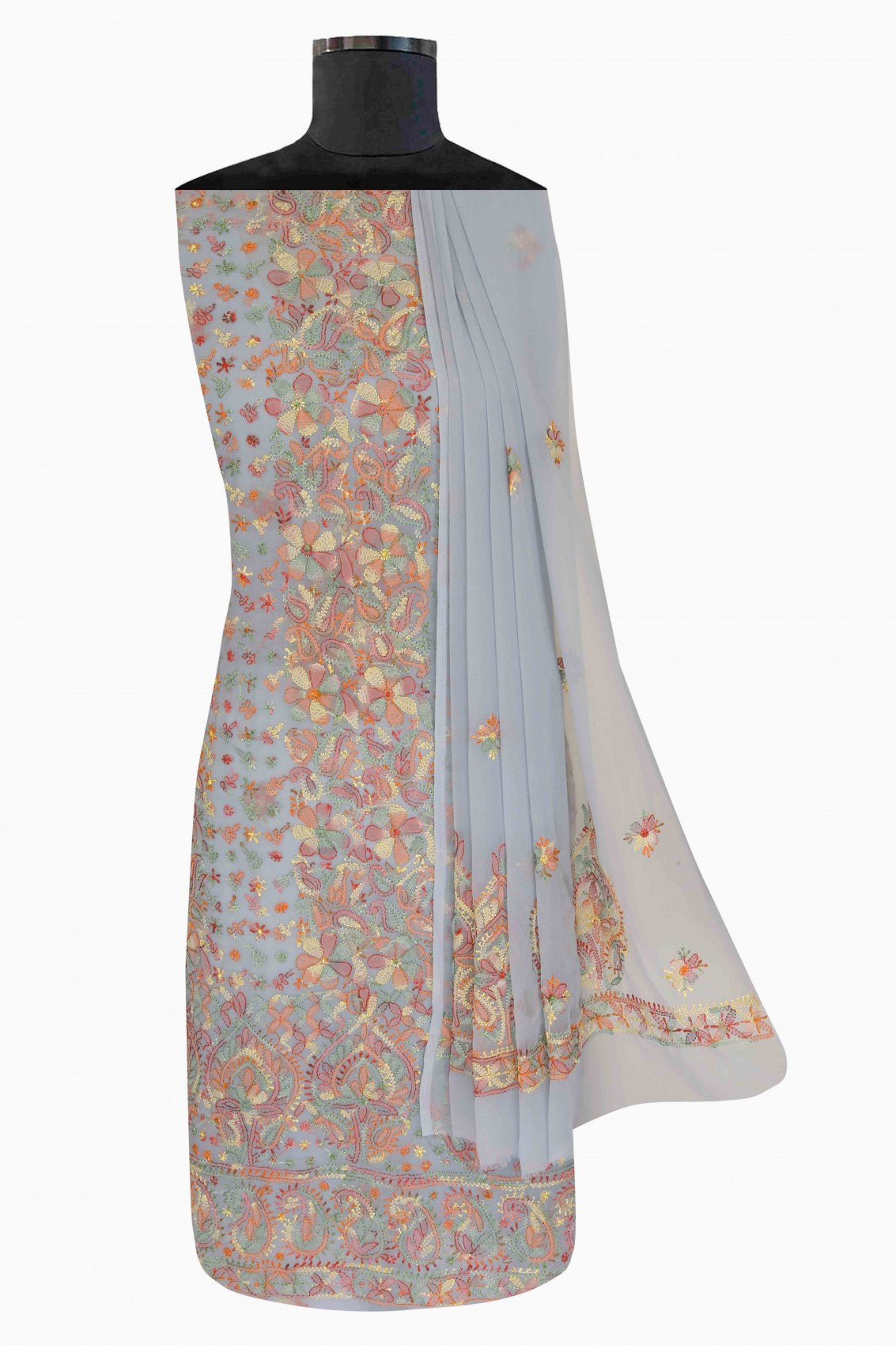 Ada Hand Embroidered Grey Georgette Lucknowi Chikankari Unstitched Suit Piece A211168