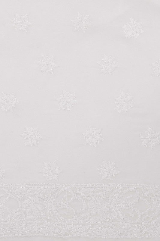 Ada Hand Embroidered White Georgette Lucknowi Chikan Unstitched Kurta Piece- A416754