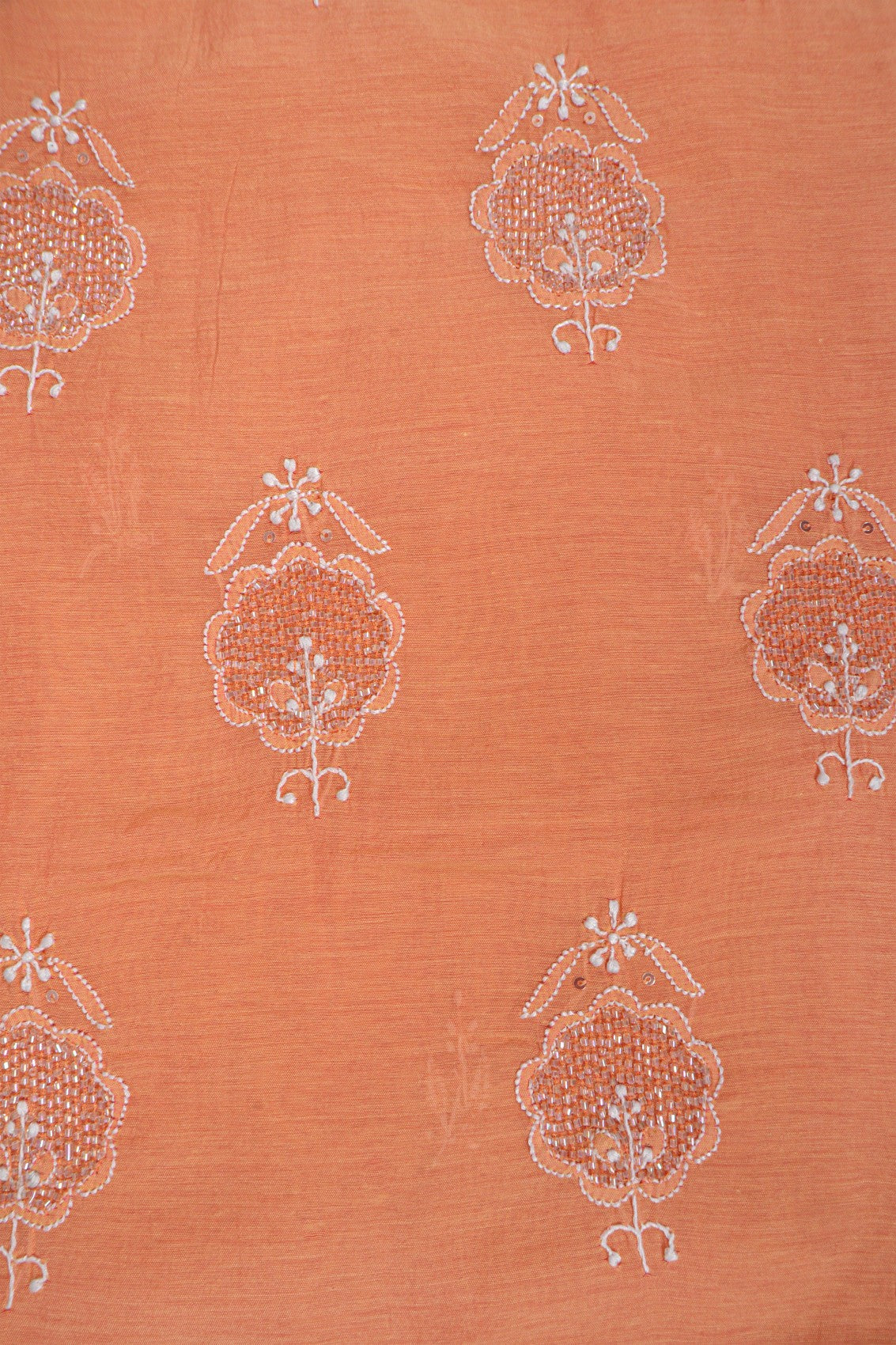 Ada Hand Embroidered Peach Chanderi Lucknowi Chikankari Unstitched Kurta Dupatta Set With Cutdana Work 01A196838