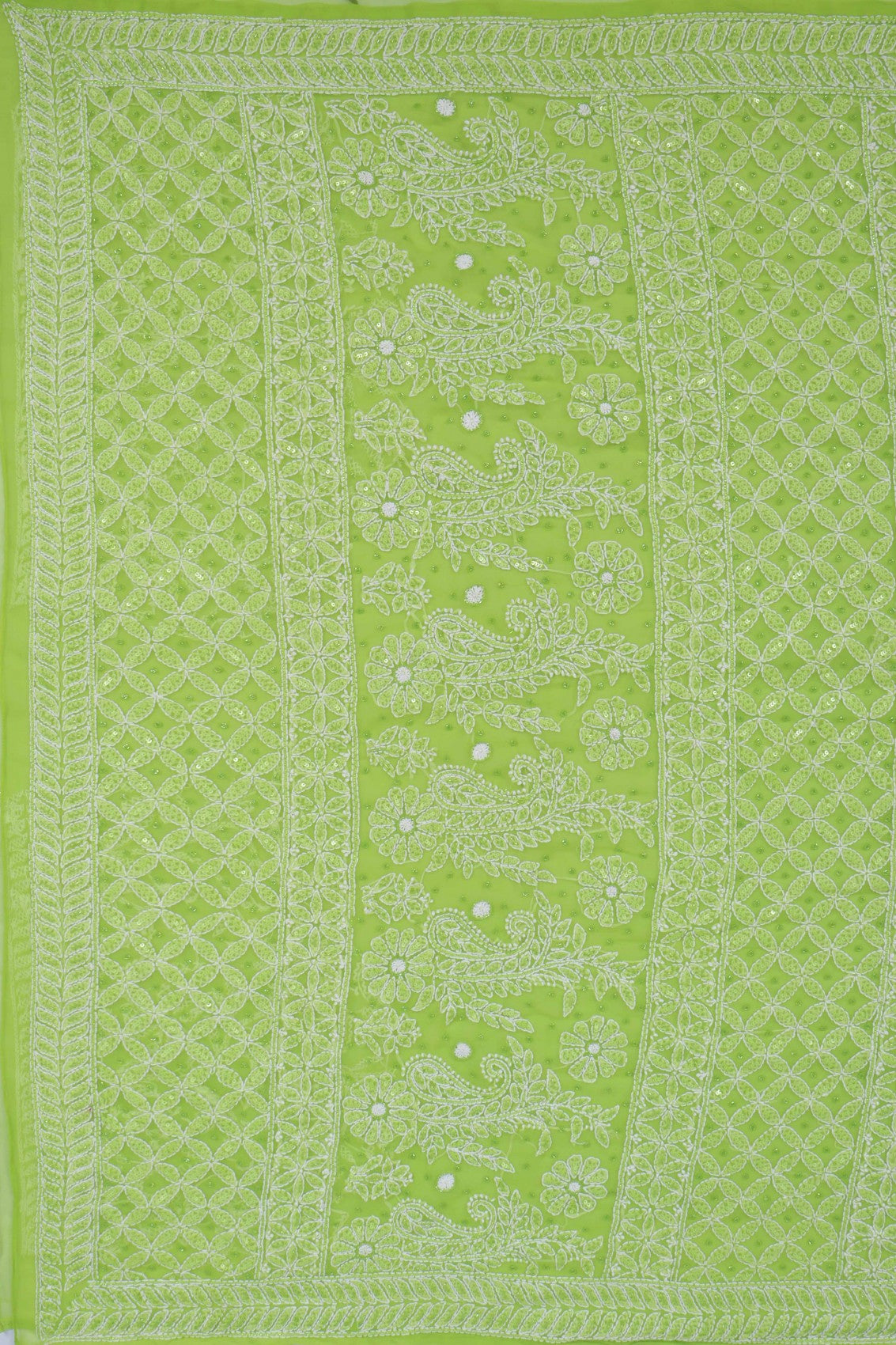 Ada Hand Embroidered Sheen Green Georgette Lucknowi Chikankari Saree/Blouse With Sequinned Work 01A204595