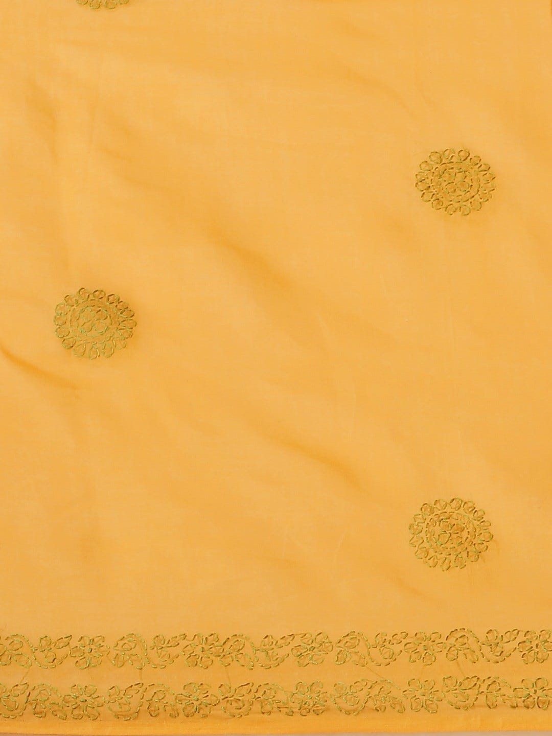 Ada Hand Embroidered Mustard Cotton Lucknow Chikan Saree With Blouse A311144