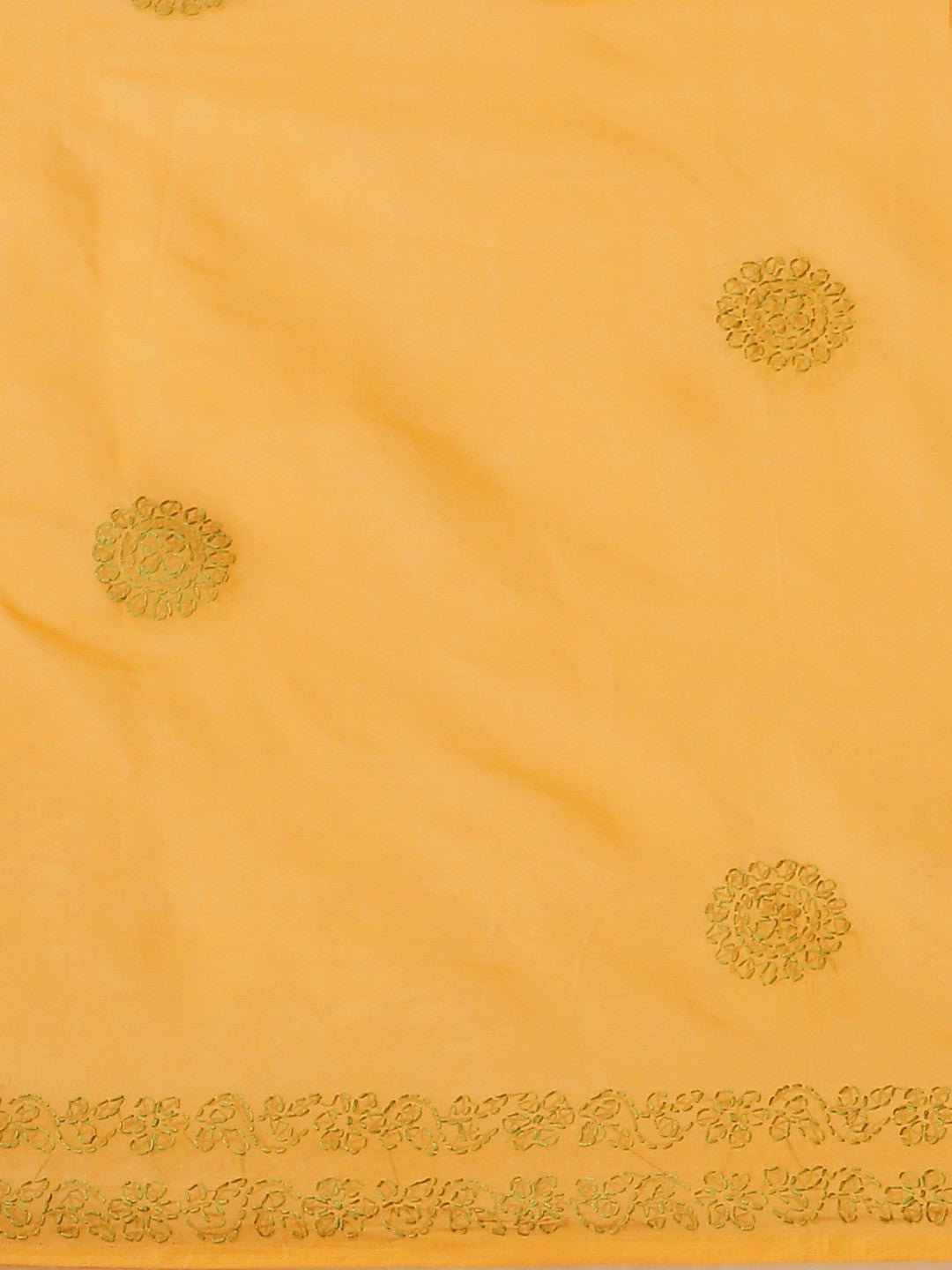 Ada Hand Embroidered Mustard Cotton Lucknow Chikan Saree With Blouse A311144