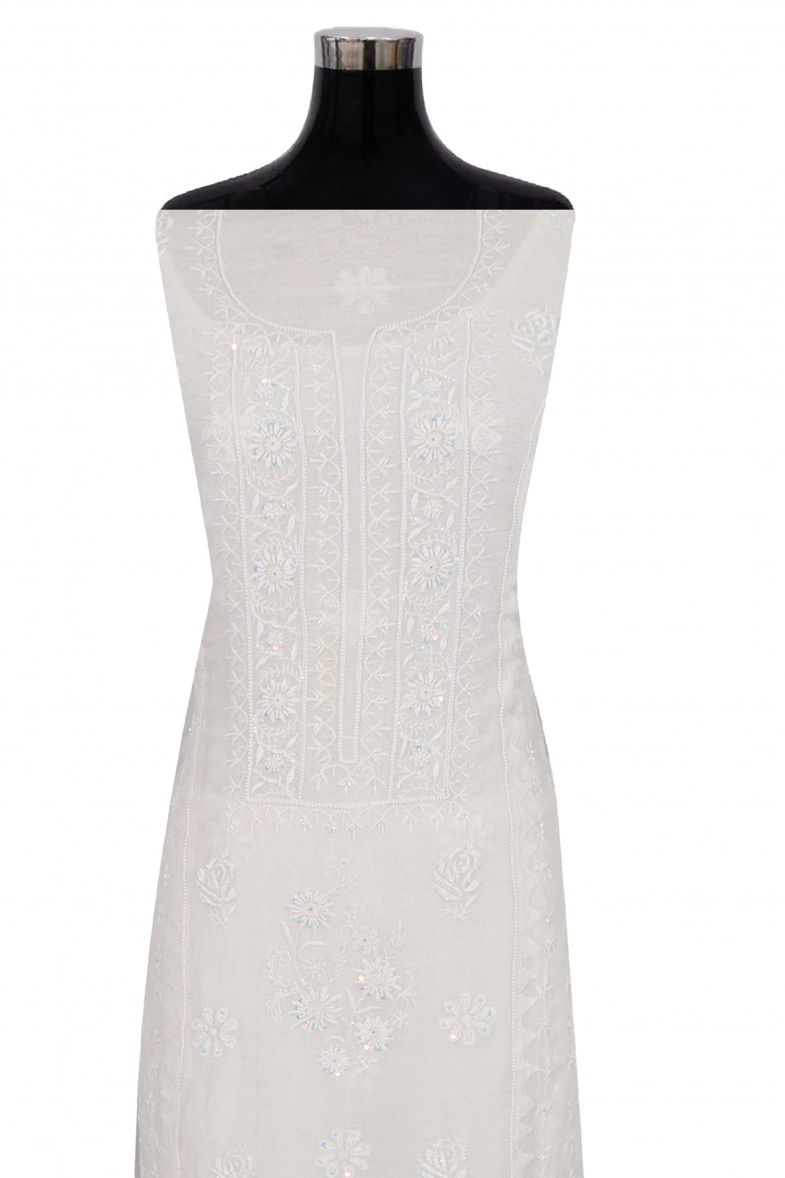 Ada Hand Embroidered Off White Chanderi Lucknowi Chikankari Unstitched Kurta Dupatta Set With Cutdana Work 01A260035