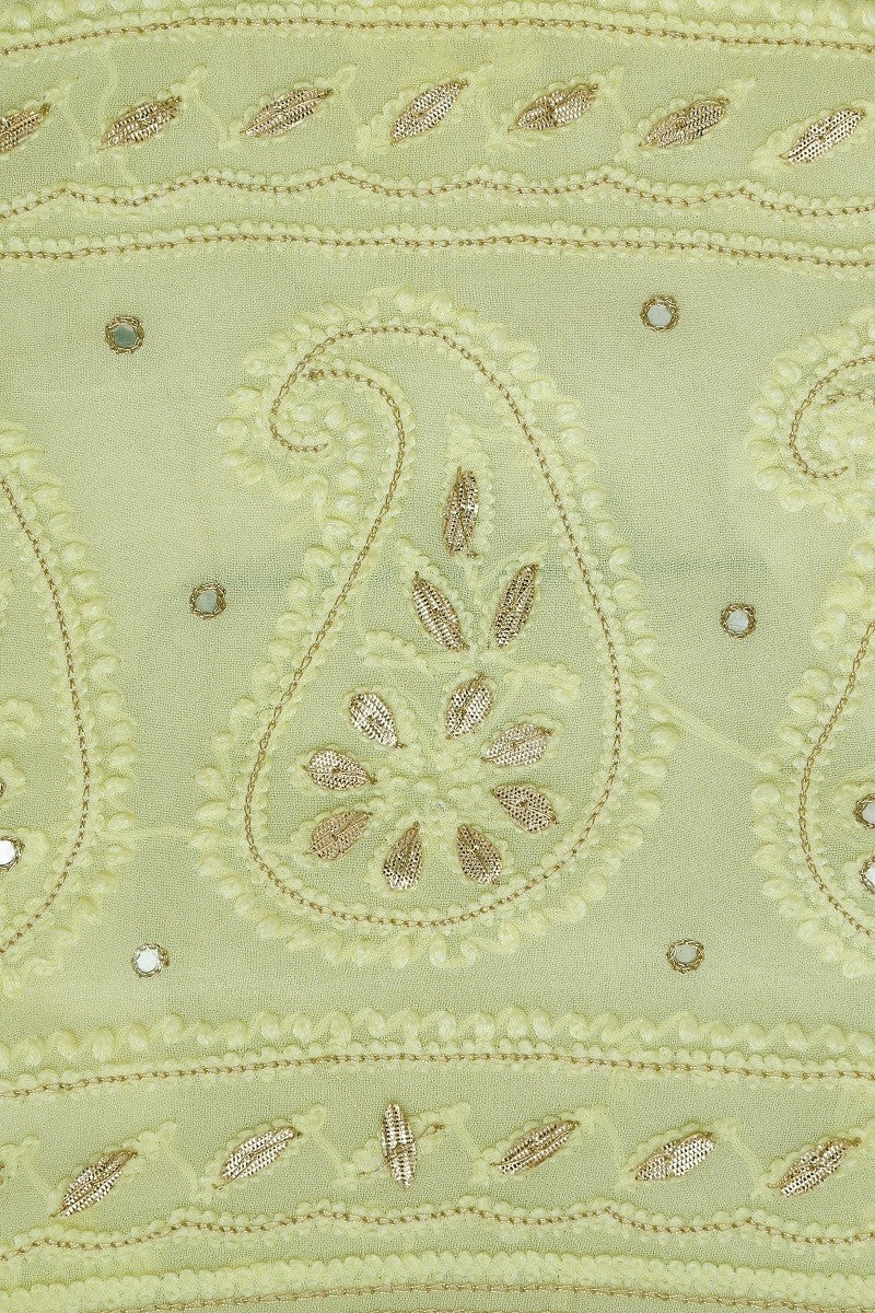 Ada Hand Embroidered Blonde Lemon Georgette Lucknowi Chikan Unstitched Kurta Piece with Gota Patti Work A482678