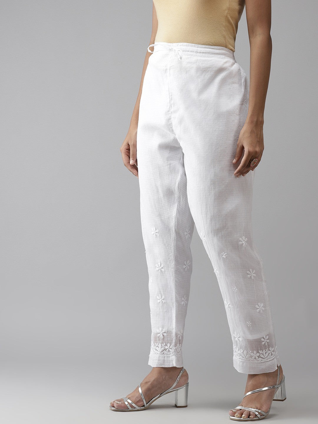Ada Hand Embroidered White Kota Lucknowi Chikankari Palazzo A711135