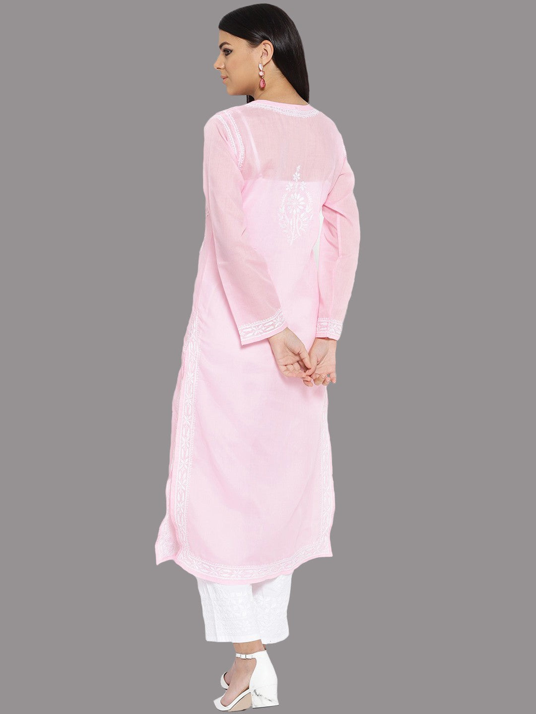 Ada Hand Embroidered Pink Cotton Lucknowi Chikankari Kurta Set A100130