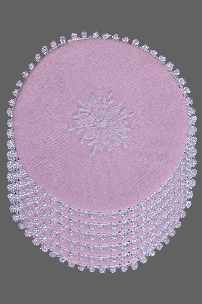 Ada Hand Embroidered Pink Cotton Lucknowi Chikankari Table Coaster-A611645