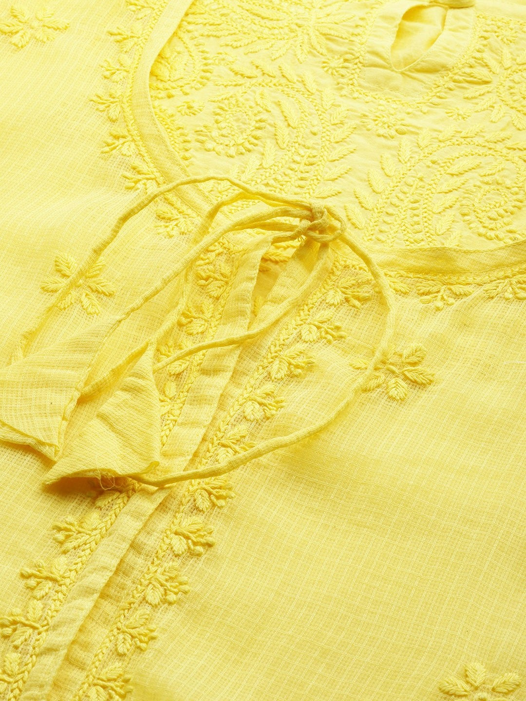 Ada Hand Embroidered Yellow Kota Lucknowi Chikankari Kurta with Trouser Set A811145
