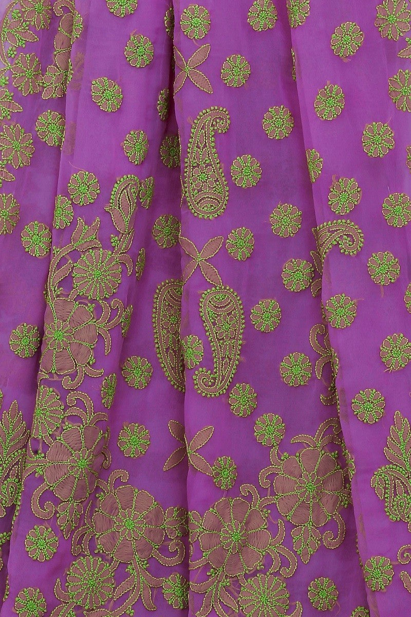 Ada Exclusive Handcrafted Pink Georgette Lucknowi Chikankari Saree with Blouse A204967