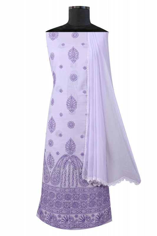 Ada Hand Embroidered Mauve Cotton Lucknowi Chikan Unstitched Suit Piece A176918