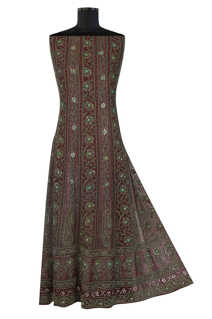 Ada Hand Embroidered Wine Pure Georgette Semi Stitched Anarkali Kurta Dupatta Set with Muqaish Work A615855