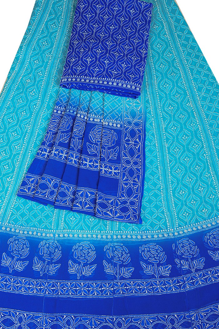 Ada Hand Embroidered Blue Shaded Pure Georgette Lucknowi Chikankari Lehenga Set A613180