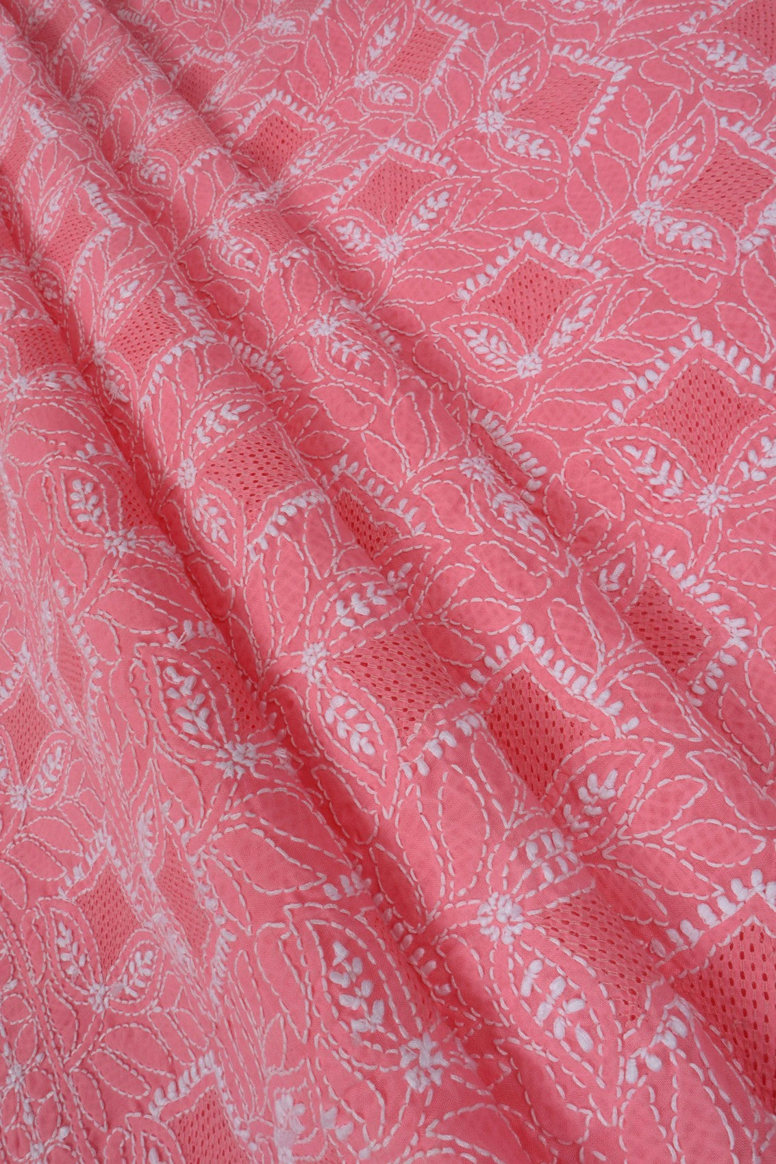 Ada Hand Embroidered Pink Cotton Lucknowi Chikankari Unstitched Suit Piece 01A23696