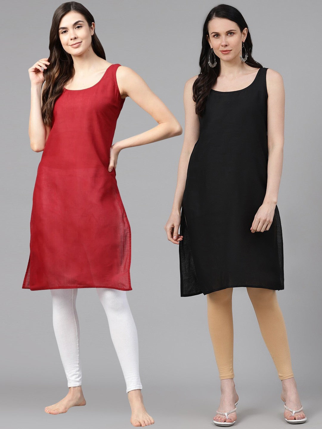 Ada Black and Maroon Cotton Long Slips Combo of 2 A111129.