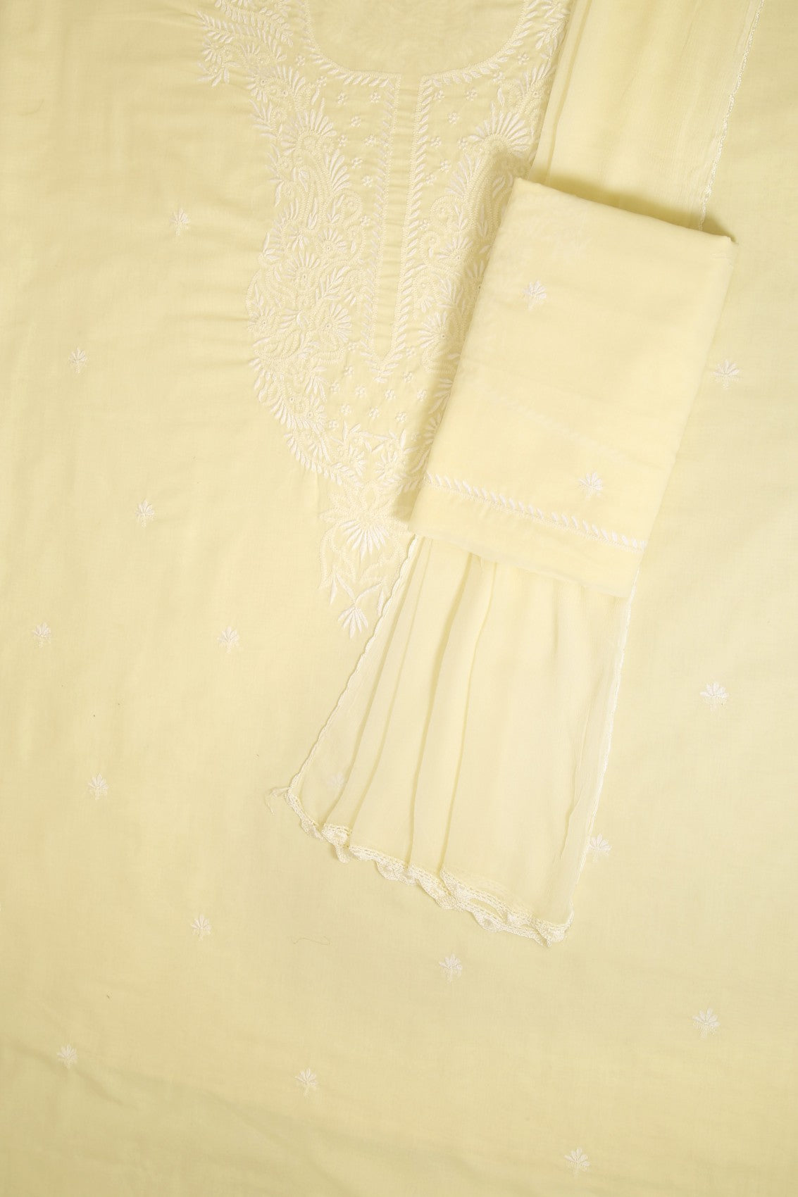 Ada Hand Embroidered Lemon Cotton Lucknowi Chikankari Unstitched Suit Piece 01A310179