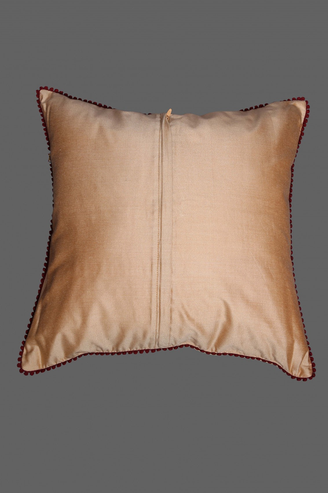 Ada Hand Embroidered Floral Printed Fawn Silk Lucknowi Chikankari Cushion Cover With Muqaish Work 01A190355
