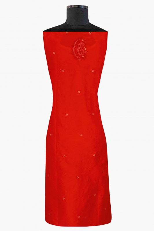 Ada Hand Embroidered Scarlet Red Silk Lucknowi Chikan Unstitched Kurta Piece A608630