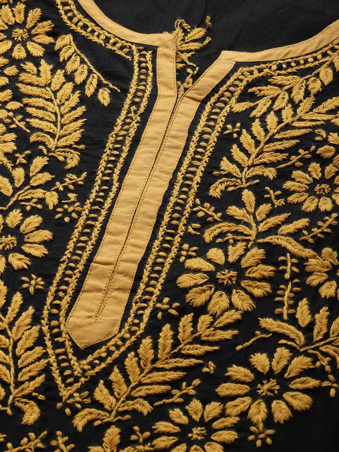 Ada Hand Embroidered Black Cotton Lucknowi Chikankari Straight Kurta Set A811184