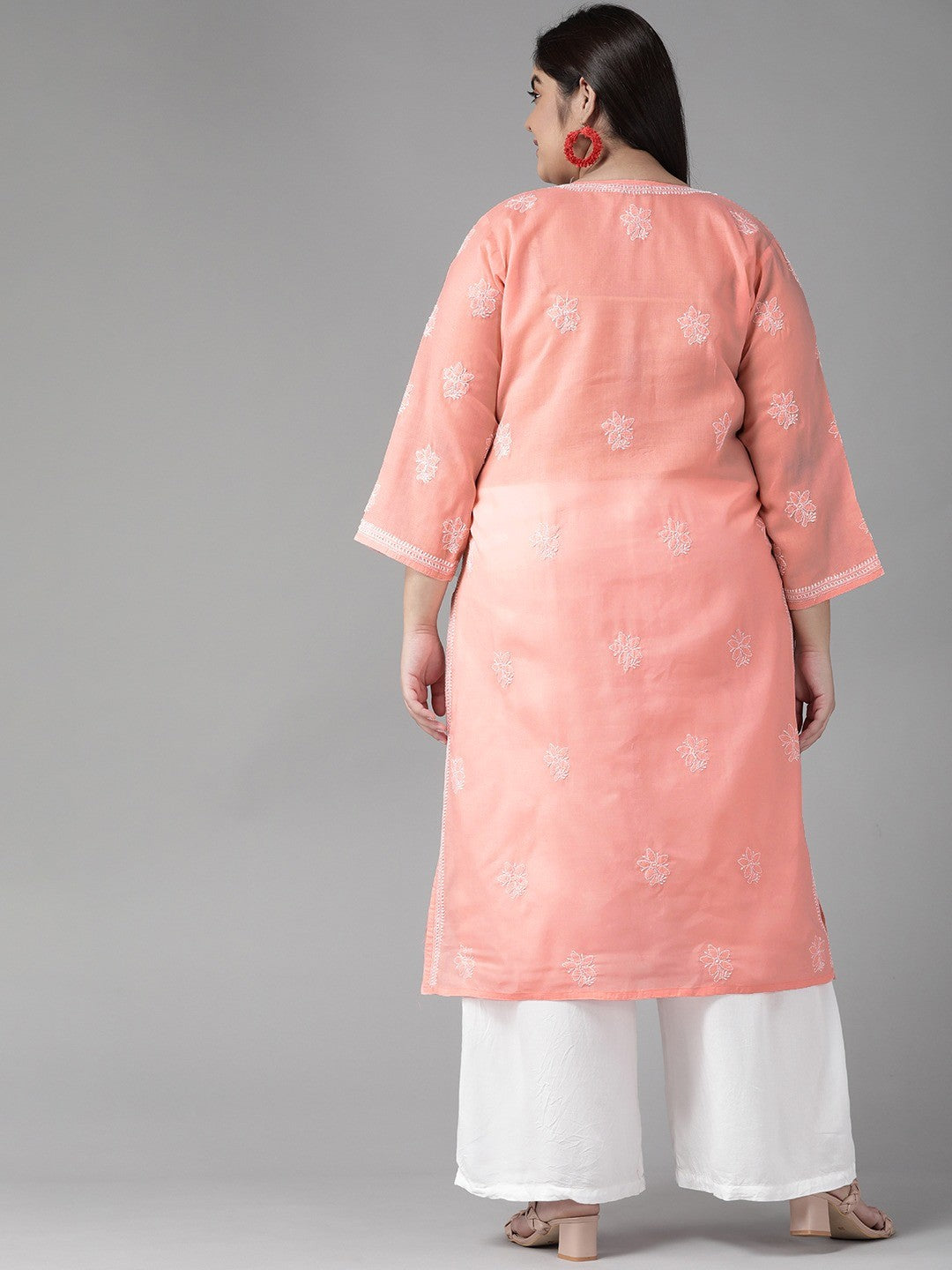 Ada Hand Embroidered Peach Cotton Lucknow Chikankari Straight Kurta A411165