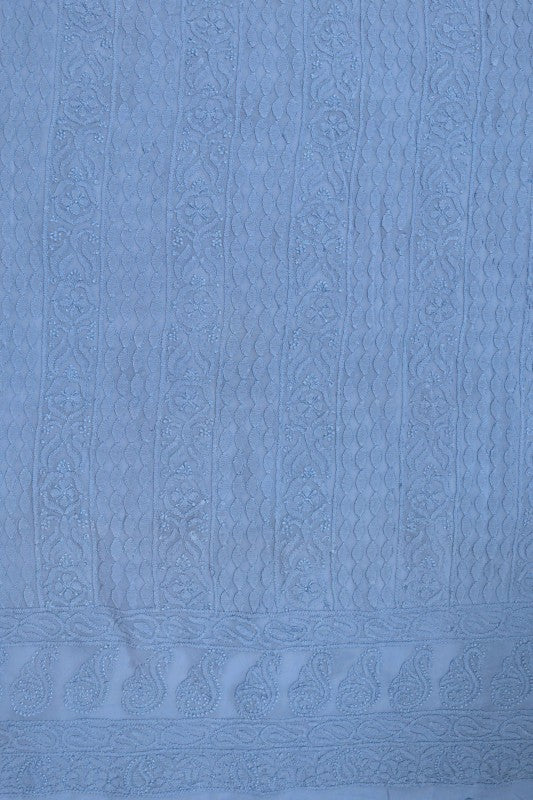 Ada Hand Embroidered Greyish Blue Georgette Lucknowi Chikan Unstitched Kurta Piece A474900
