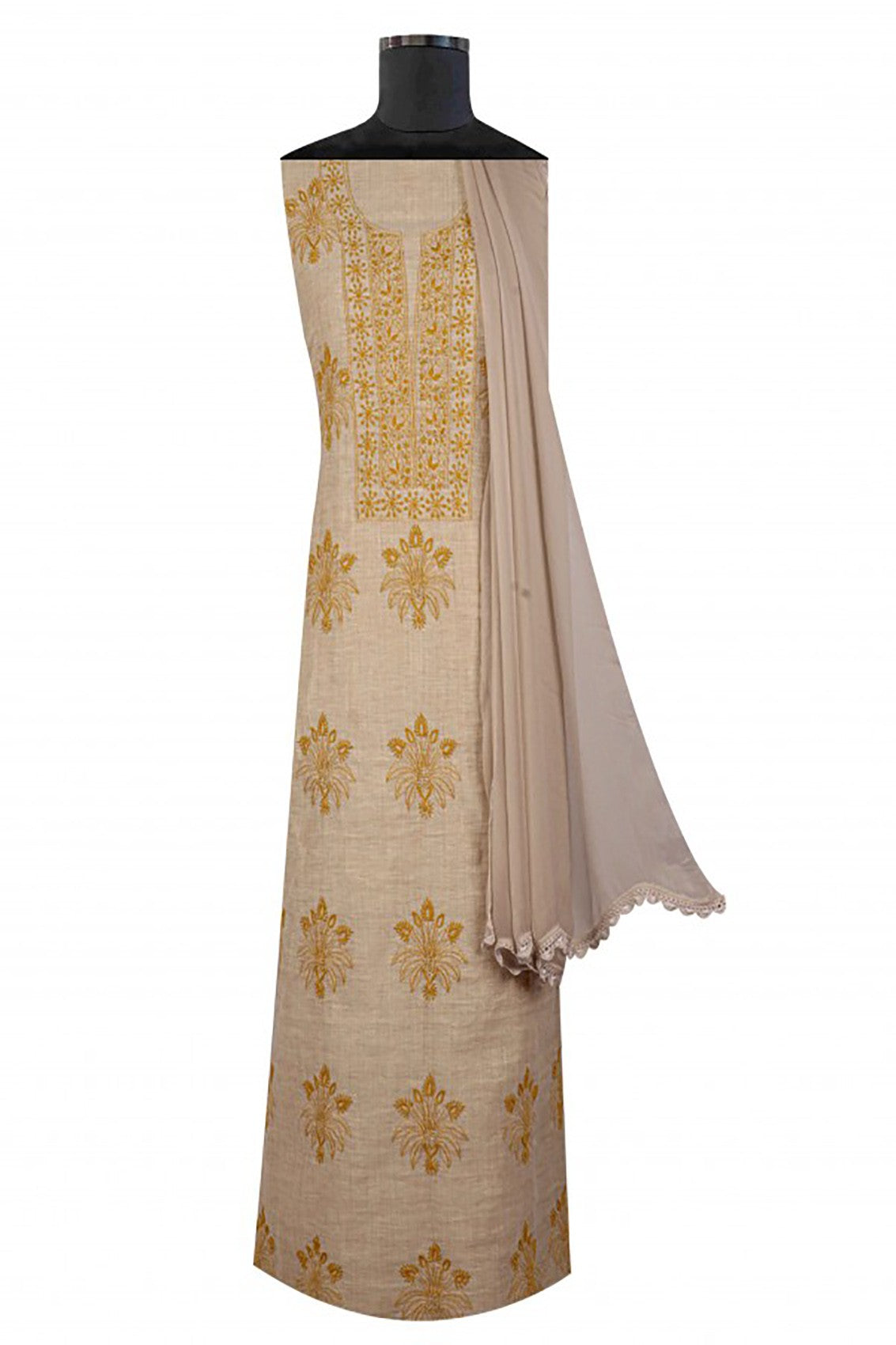 Ada Hand Embroidered Fawn Khadi Lucknowi Chikankari Unstitched Suit Piece 01A67186