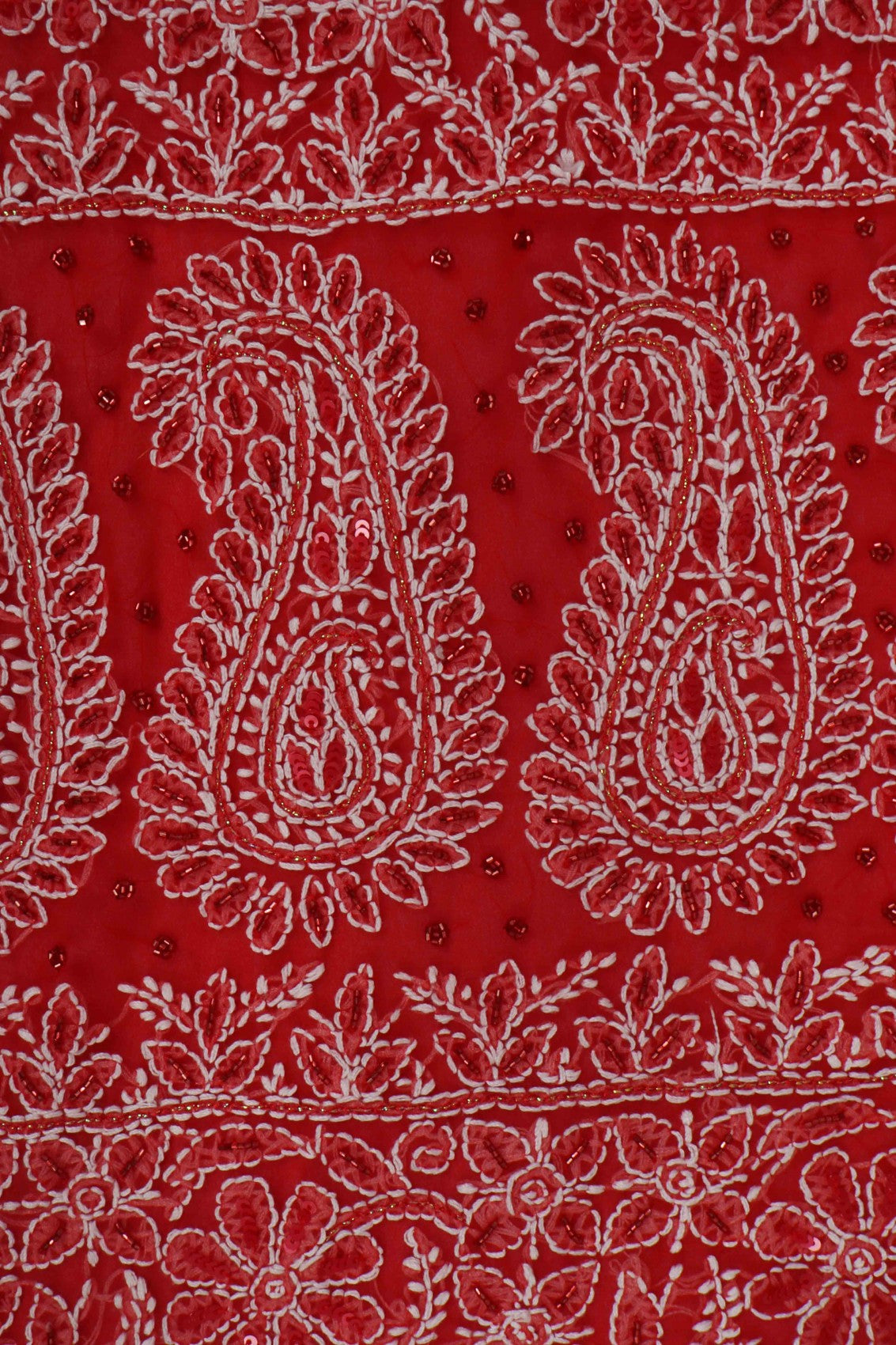 Ada Hand Embroidered Red Georgette Lucknowi Chikankari Saree/Blouse With Cutdana Work 01A204577