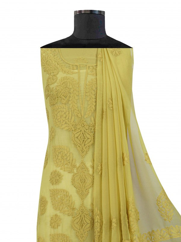 Ada Hand Embroidered Chartreuse Green Georgette Lucknowi Chikankari Unstitched Suit Piece A211227
