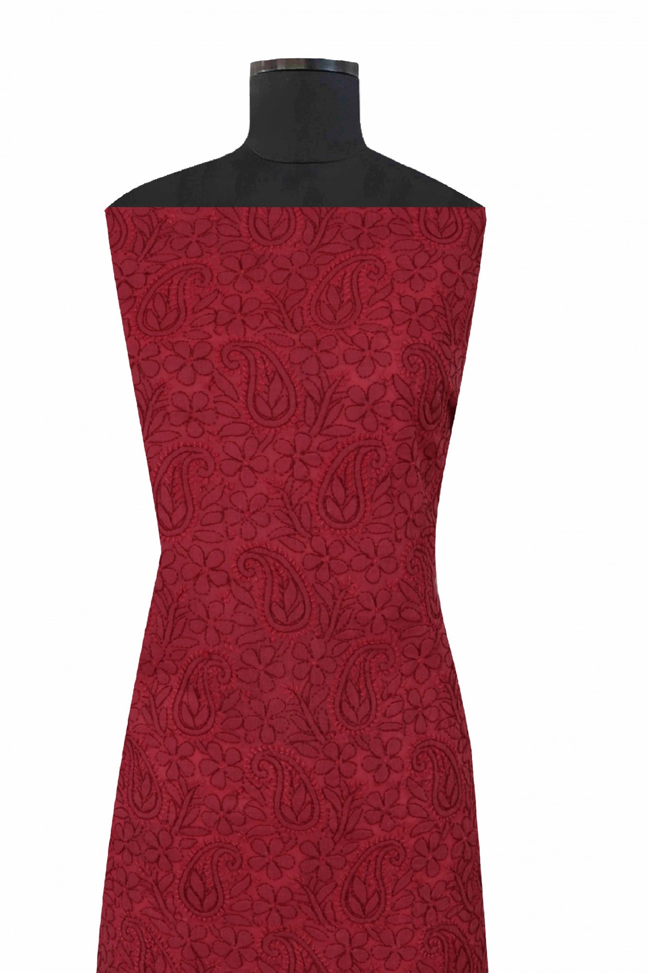 Ada Hand Embroidered Maroon Cotton Lucknowi Chikankari Unstitched Suit Piece 01A177890
