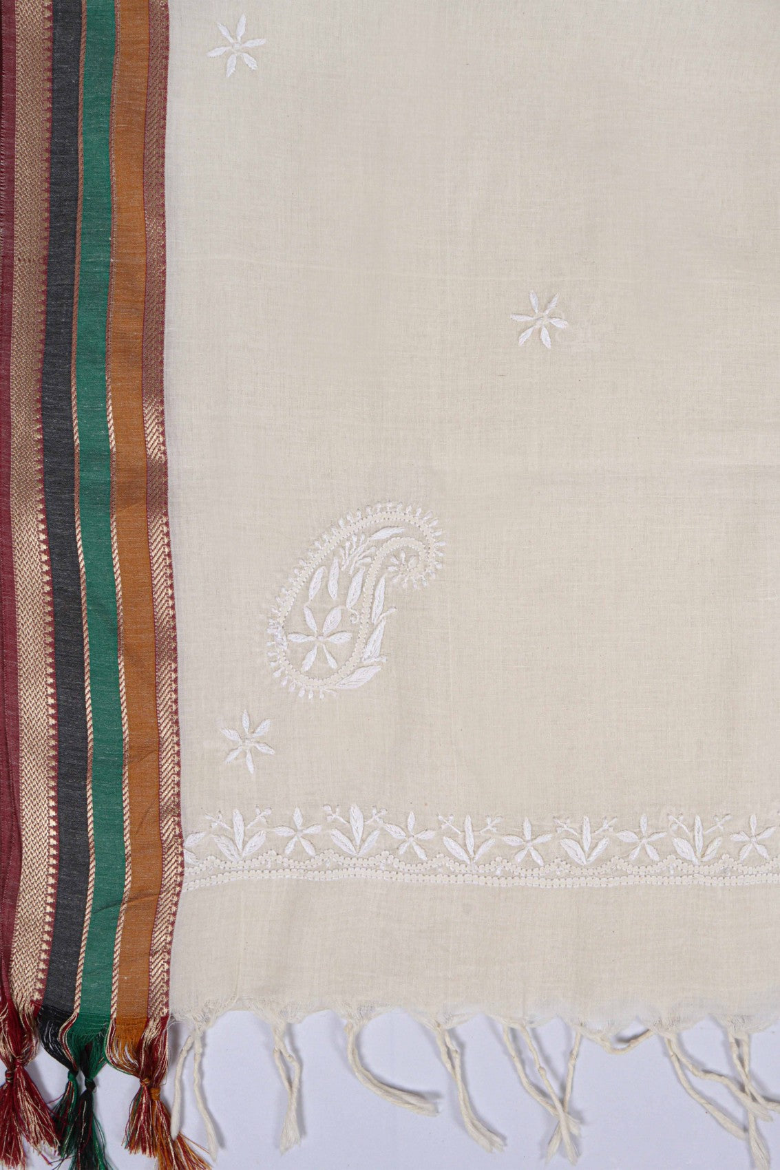 Ada Hand Embroidered Off White Chanderi Lucknowi Chikankari Dupatta A372341