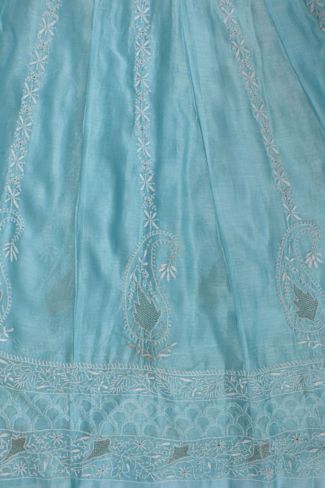 Ada Hand Embroidered Sky Blue Chanderi Lucknowi Chikankari Semi-Stitched Anarkali Kurta Dupatta Set With Zari Work 01A205817