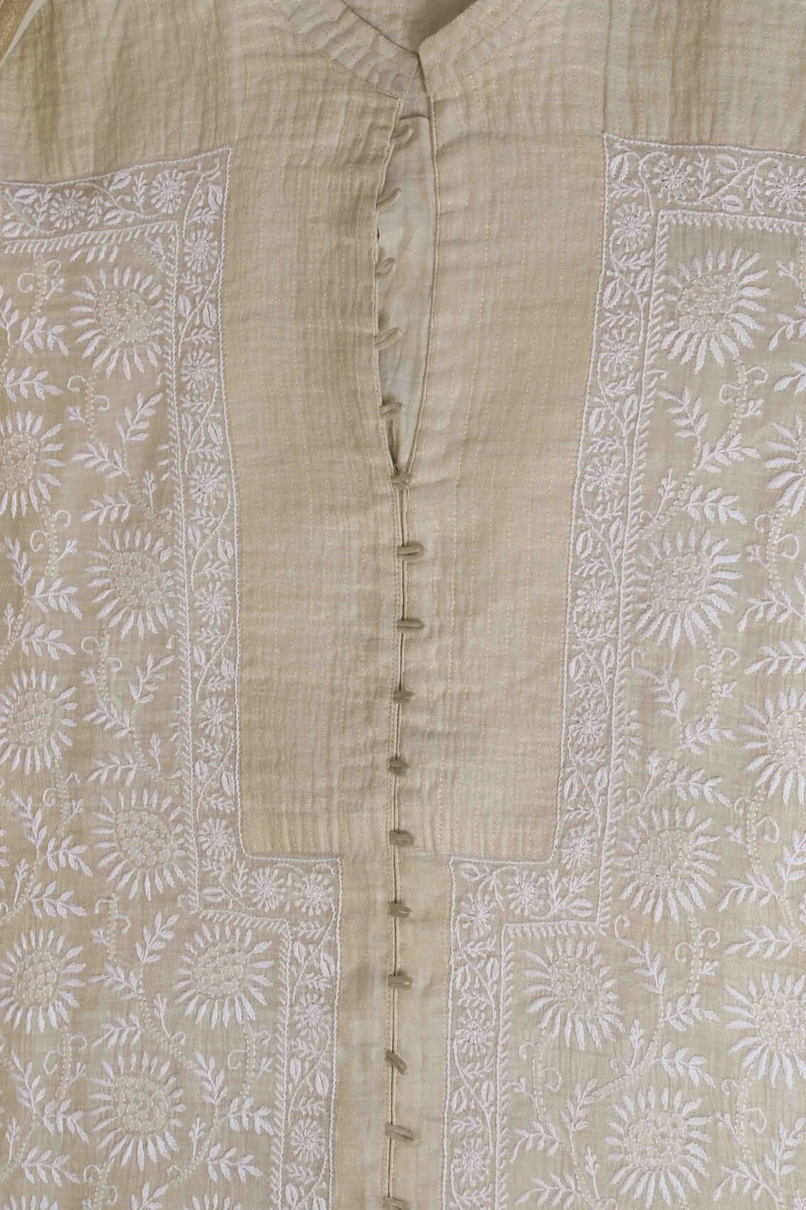 Ada Hand Embroidered Natural Fawn Tissue Lucknowi Chikankari Semi-stitched Kurta Dupatta Set A615495