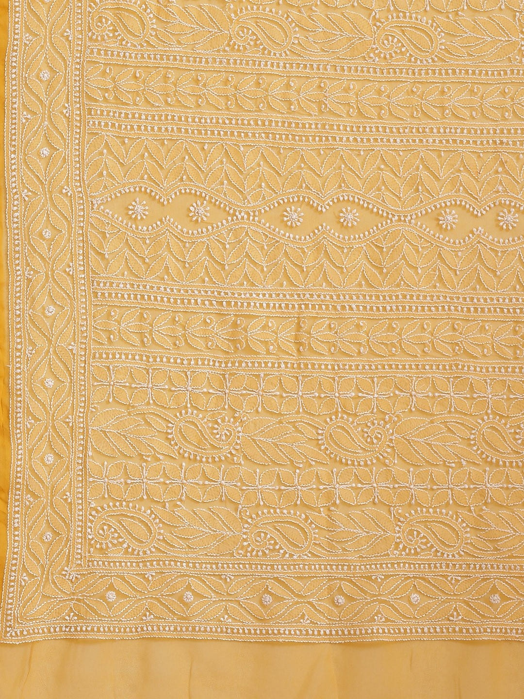 Ada Hand Embroidered Mustard Georgette Lucknow Chikan Saree With Blouse- A311308