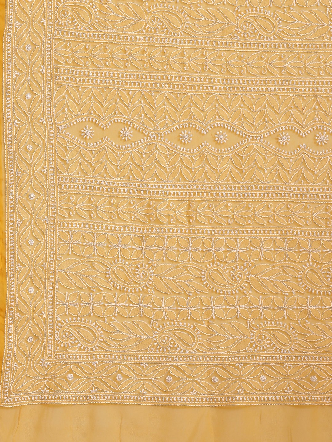 Ada Hand Embroidered Mustard Georgette Lucknow Chikan Saree With Blouse- A311308