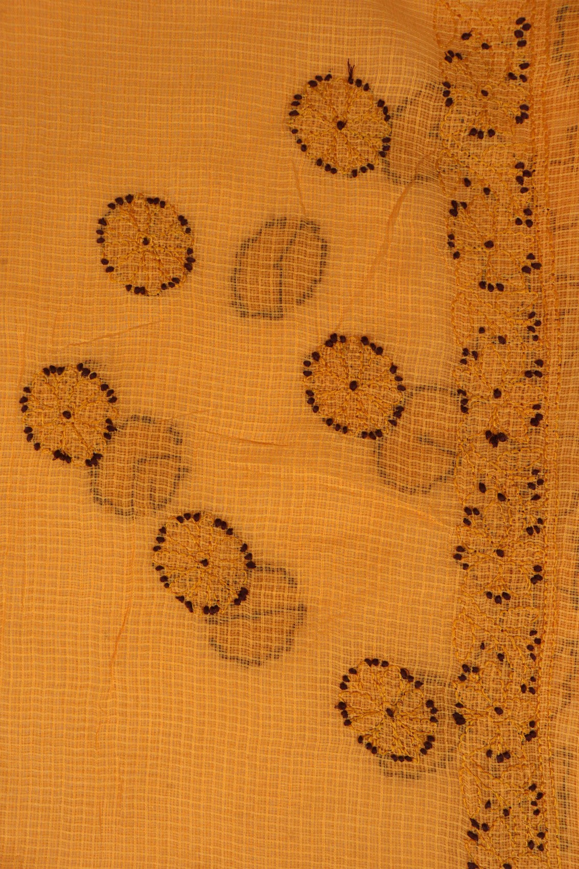 Ada Hand Embroidered Mustard Kota Lucknowi Chikankari Saree With Blouse A606778