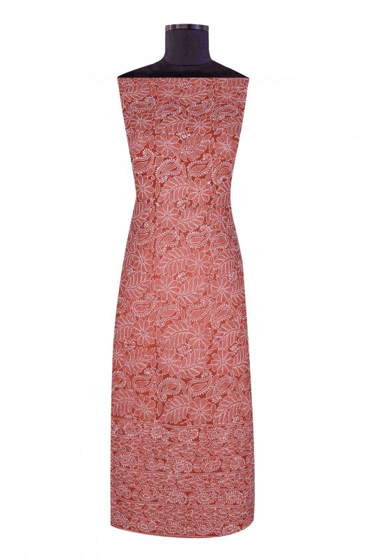 Ada Hand Embroidered Coral Red Georgette Lucknowi Chikankari Unstitched Suit Piece A612725