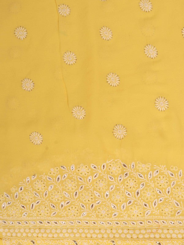 Ada Hand Embroidered Yellow Pure Georgette Lucknowi Chikankari Saree/Blouse With Muqaish Work A595825
