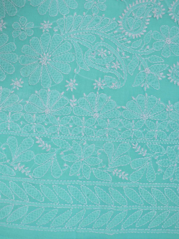 Ada Hand Embroidered Sea Green Cotton Lucknowi Chikankari Unstitched Suit Piece 01A202421