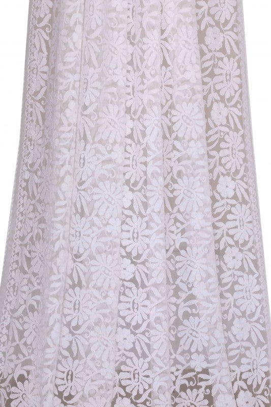 Ada Hand Embroidered White Net Lucknowi Chikankari Dupatta-A478790